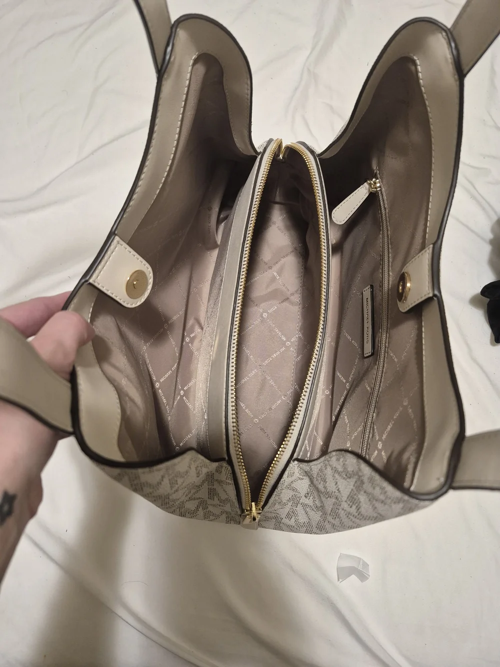 Michael Kors Ivory/Beige MK Logo Shoulder Bag